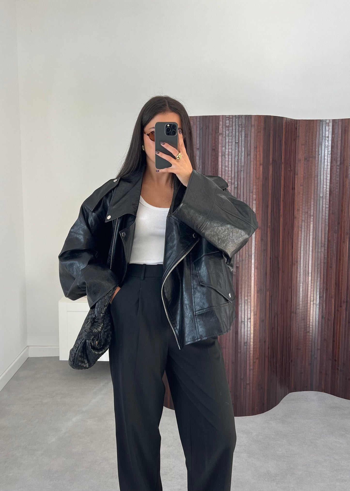 VESTE SIMILI CUIR OVERSIZE NOIRE