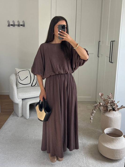 ENSEMBLE JUPE LIN MARRON