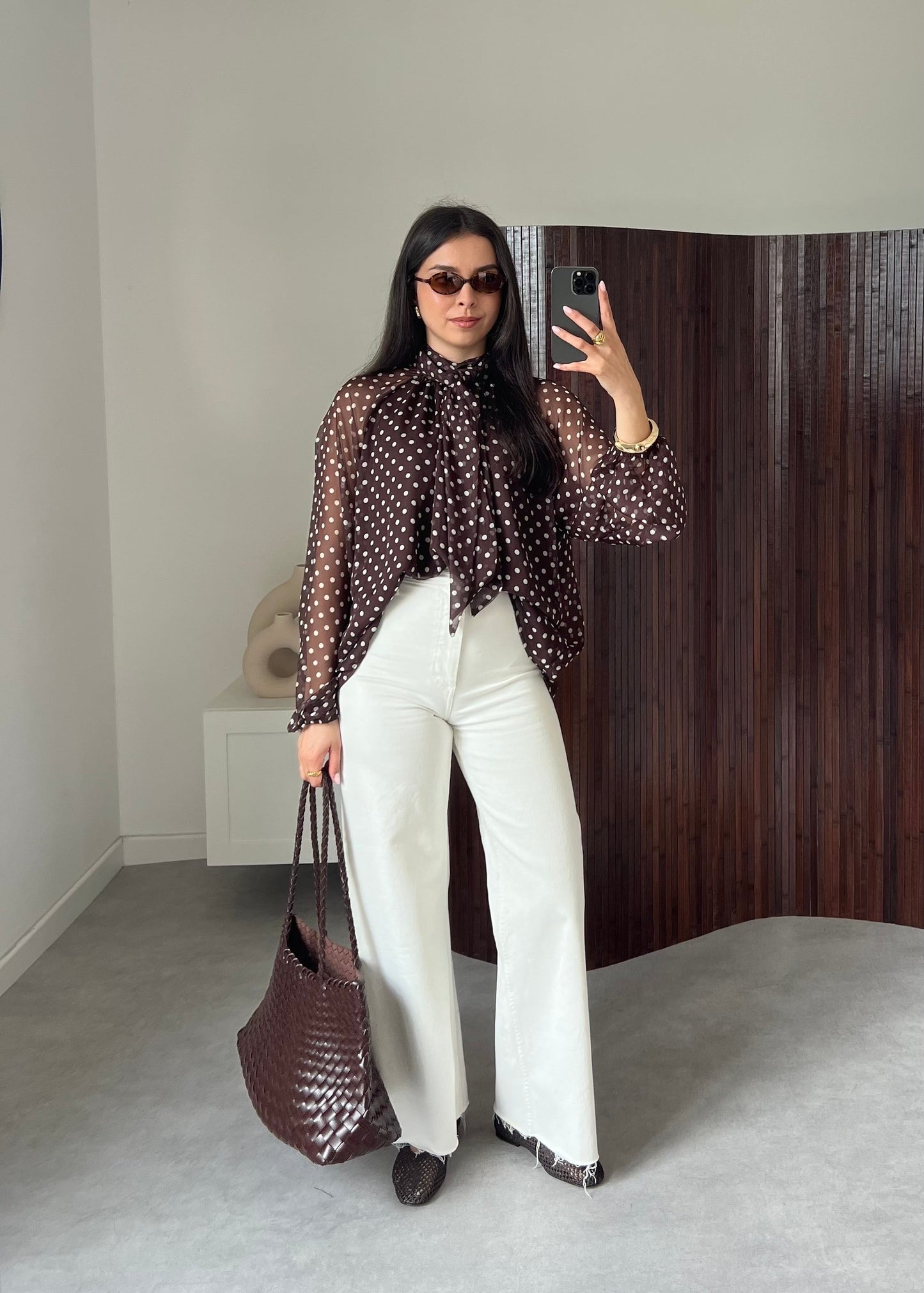 BLOUSE À POIS MARRON