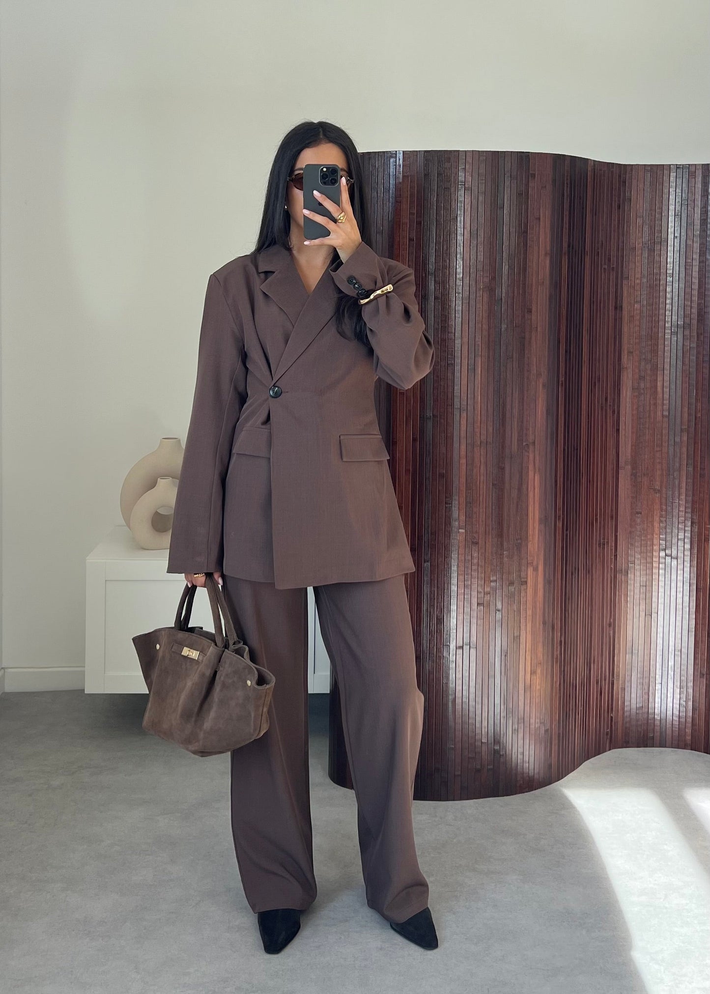 ENSEMBLE BLAZER CROISÉ MARRON
