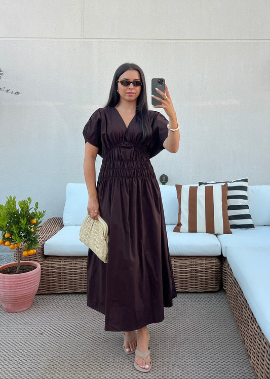 ROBE MANCHE COURTE MARRON
