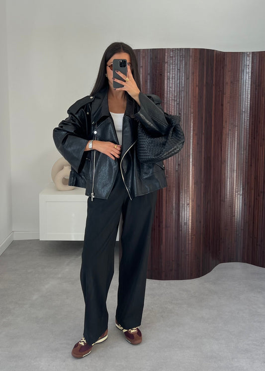 VESTE SIMILI CUIR OVERSIZE NOIRE