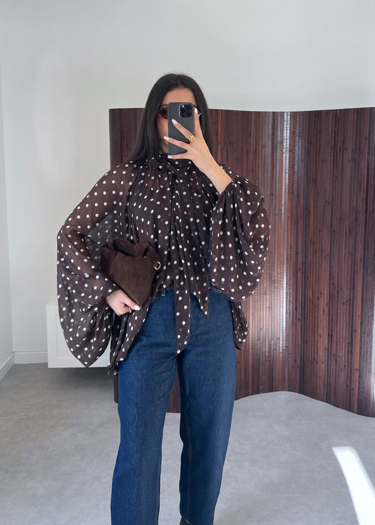 BLOUSE À POIS MARRON