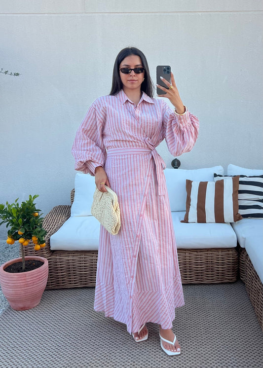 ROBE RAYURE BRIQUE