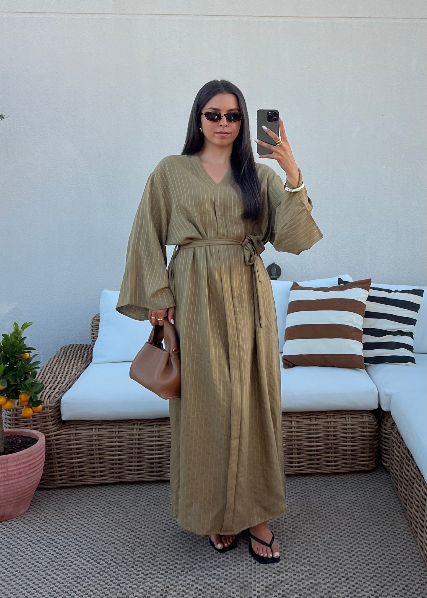 ROBE OLIVE RAYURE