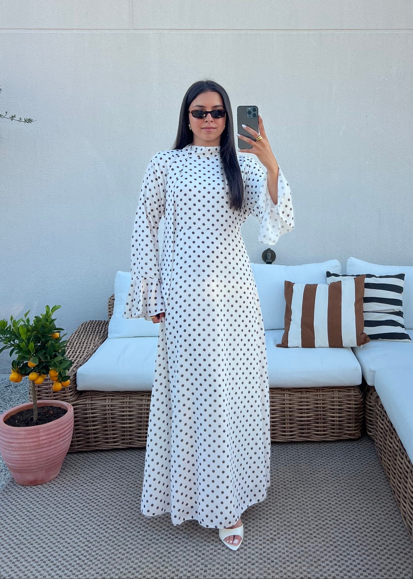 ROBE À POIS ÉCRU