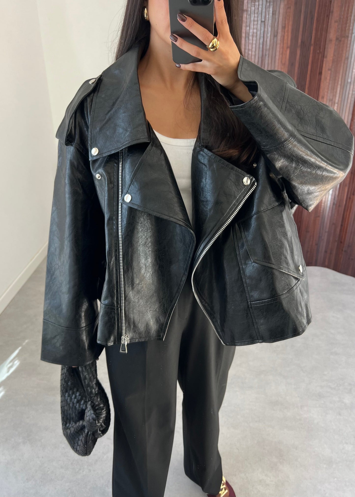 VESTE SIMILI CUIR OVERSIZE NOIRE