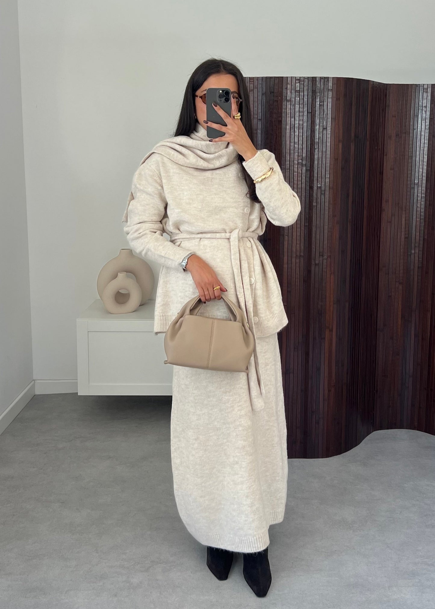 ENSEMBLE JUPE PULL BEIGE
