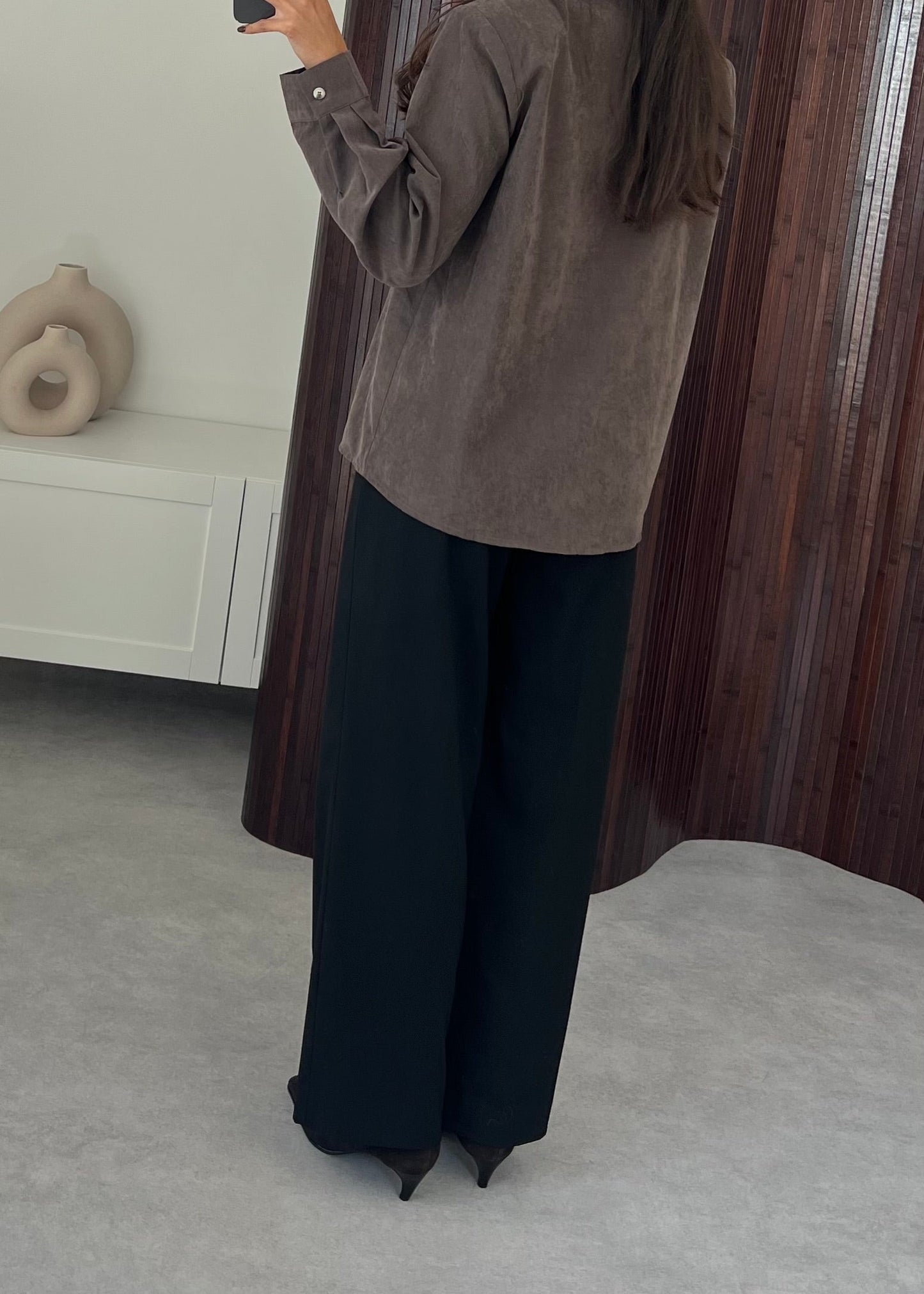 CHEMISE EFFET DAIM MARRON