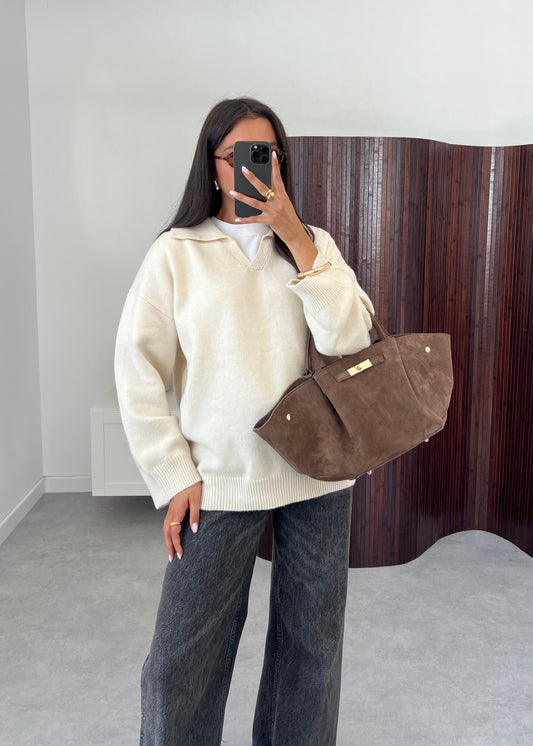 PULL COL POLO CRÈME