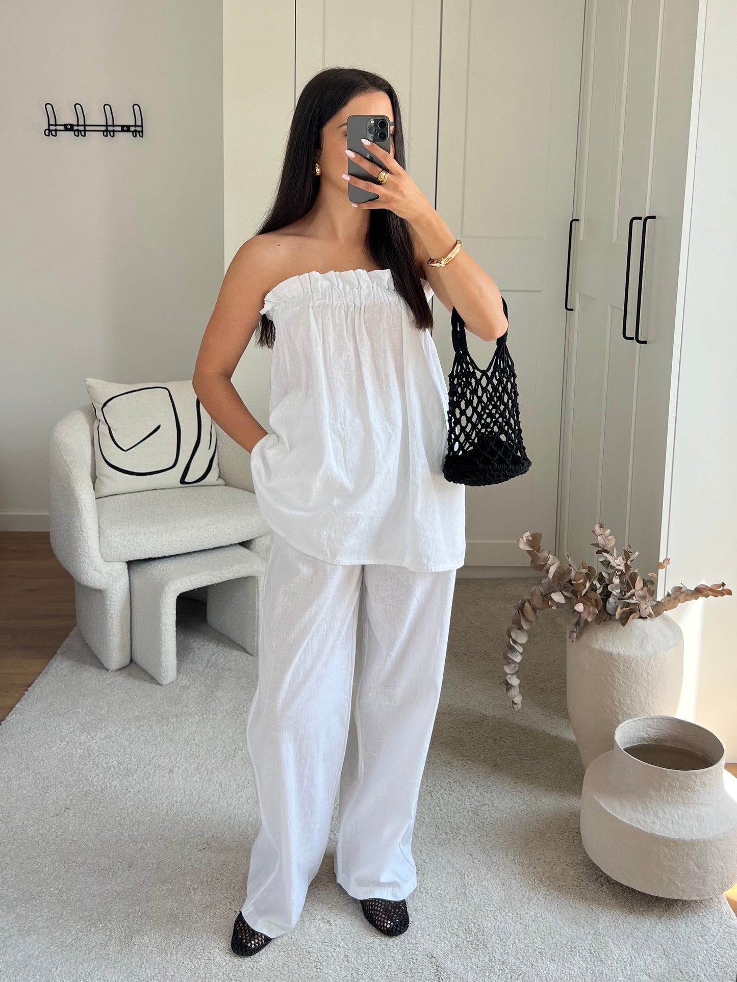 ENSEMBLE LIN BUSTIER BLANC