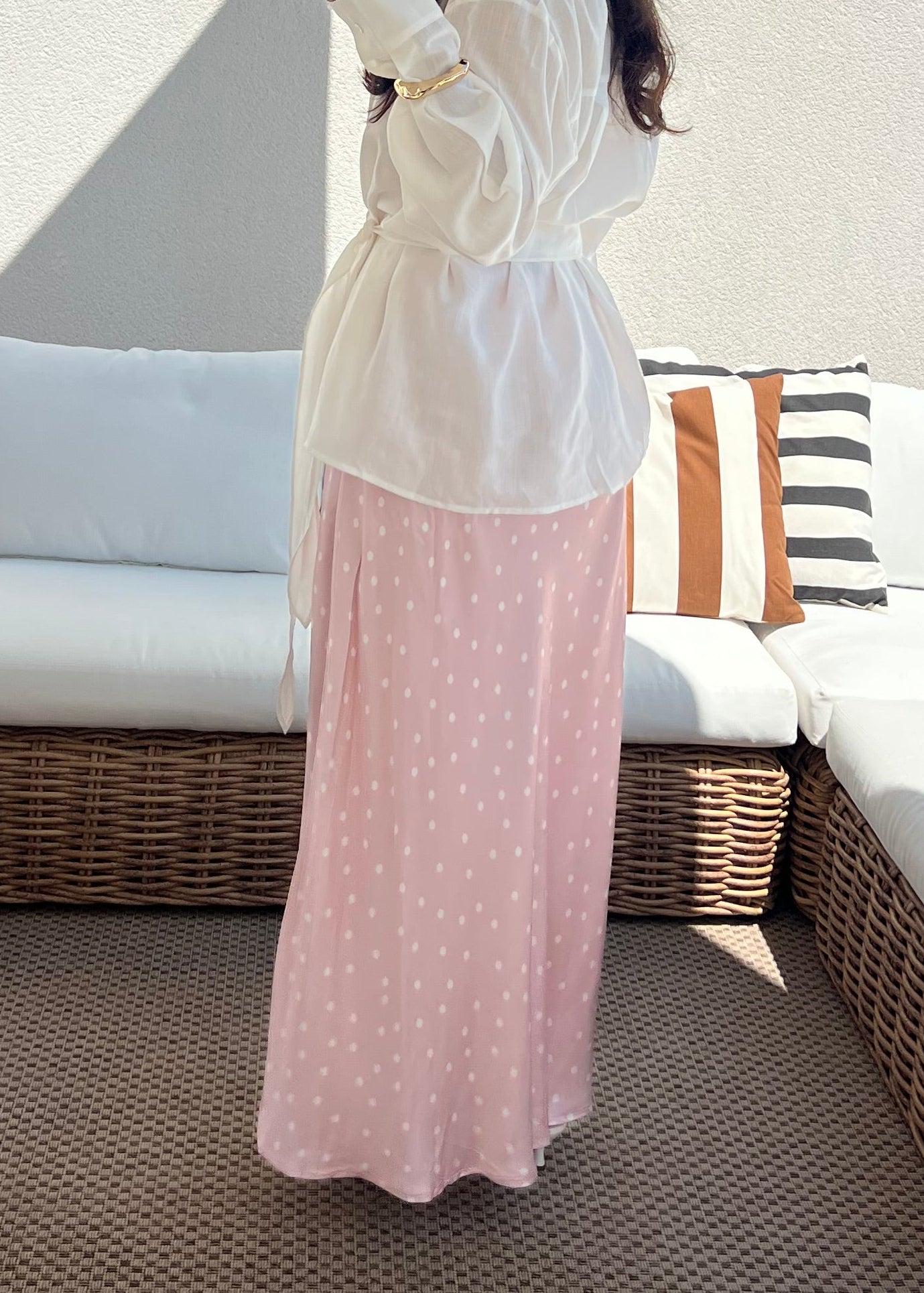 JUPE ROSE POIS BLANC