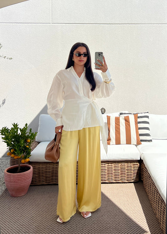 PANTALON SATIN MOUTARDE