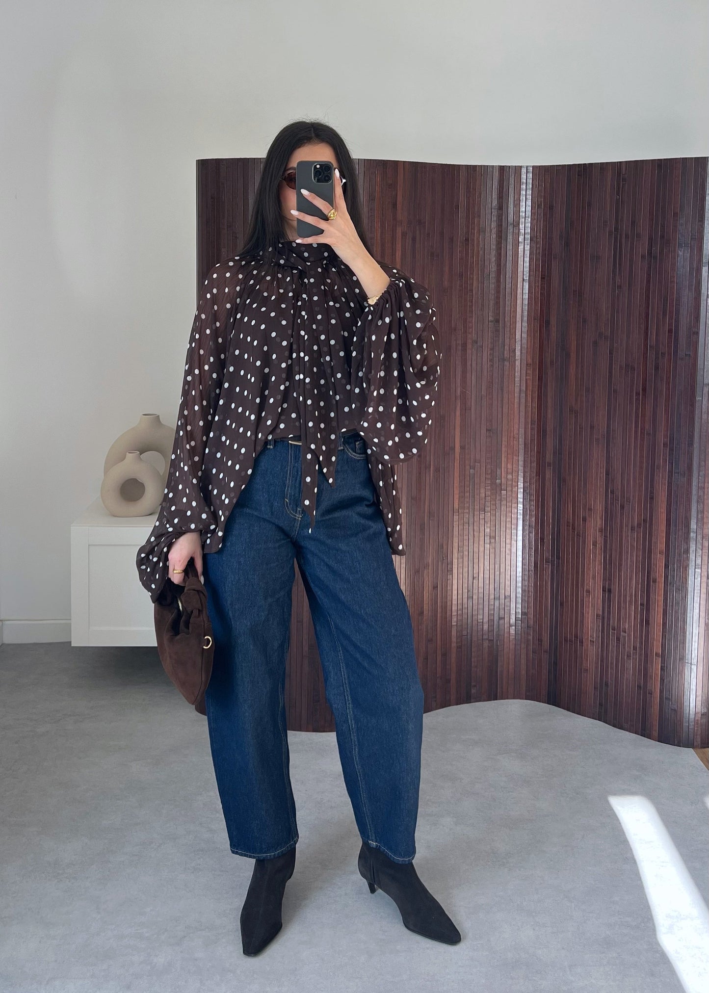 BLOUSE À POIS MARRON