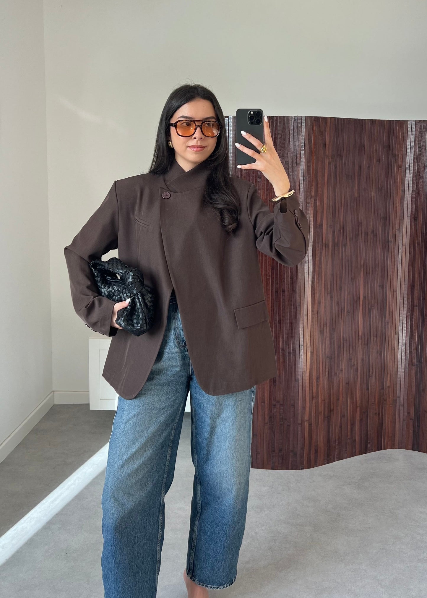 BLAZER COL CROISÉ MARRON