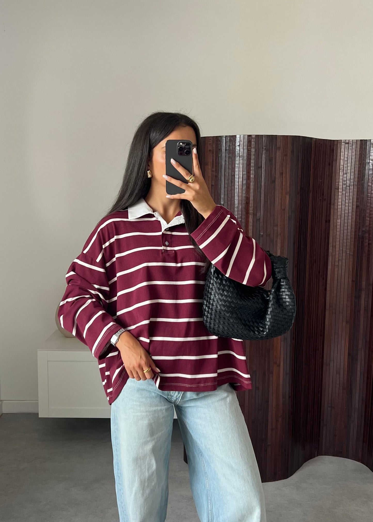 POLO RAYURE BORDEAUX