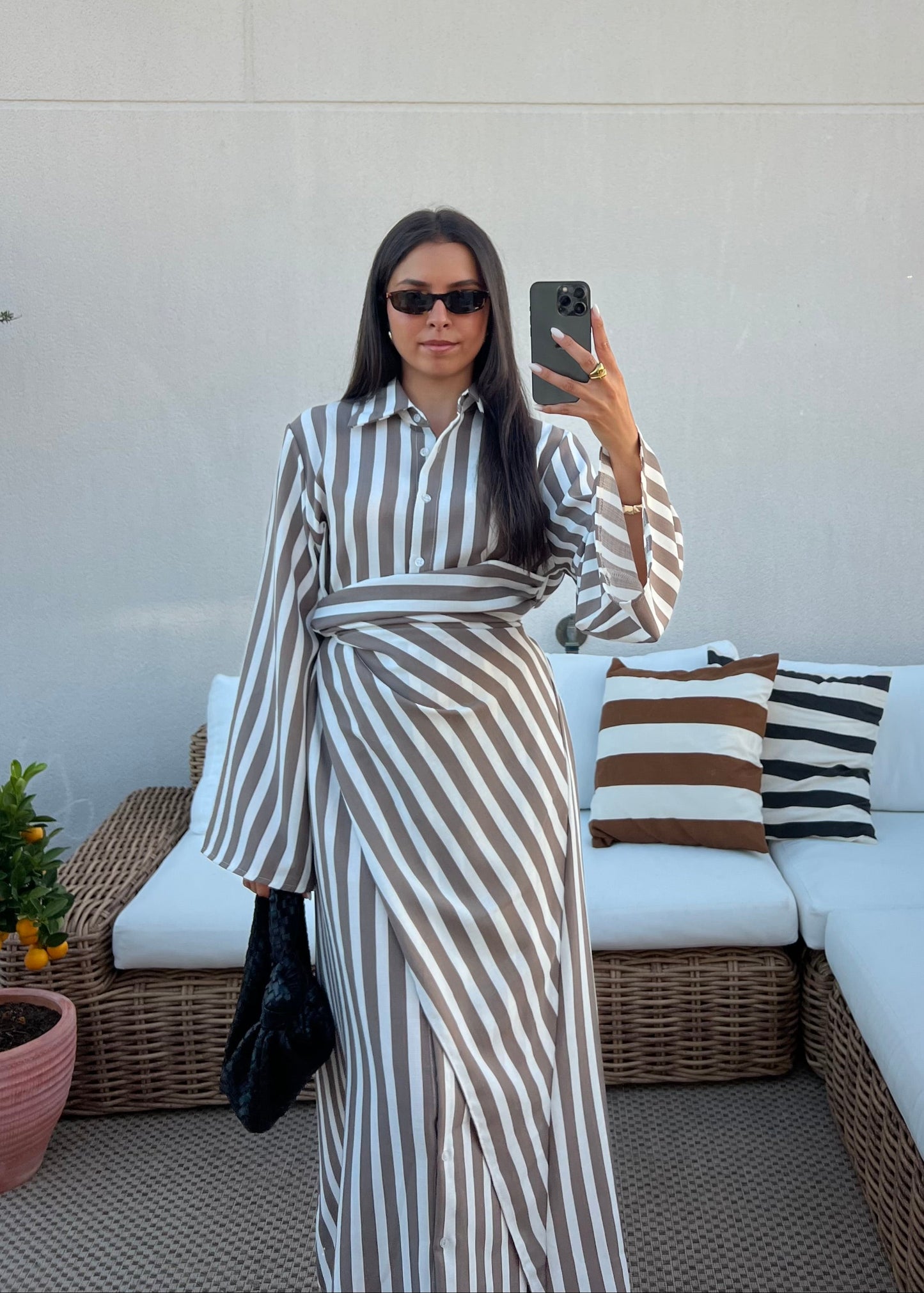 ROBE RAYURE TAUPE