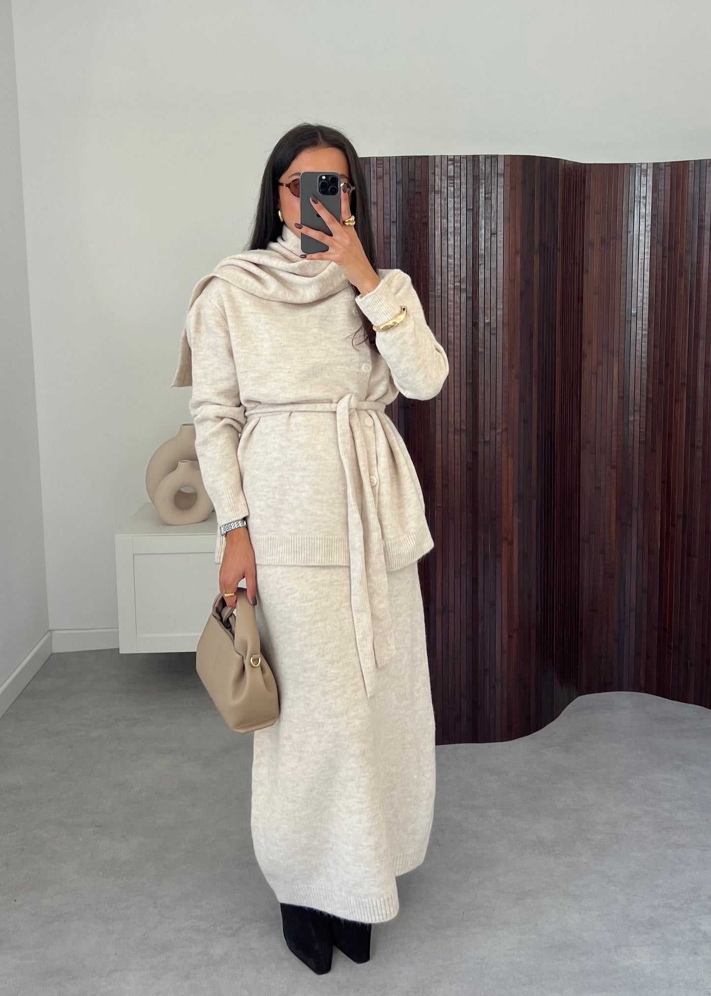 ENSEMBLE JUPE PULL BEIGE