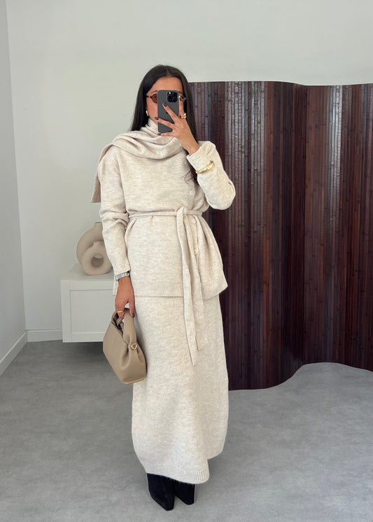 ENSEMBLE JUPE PULL BEIGE