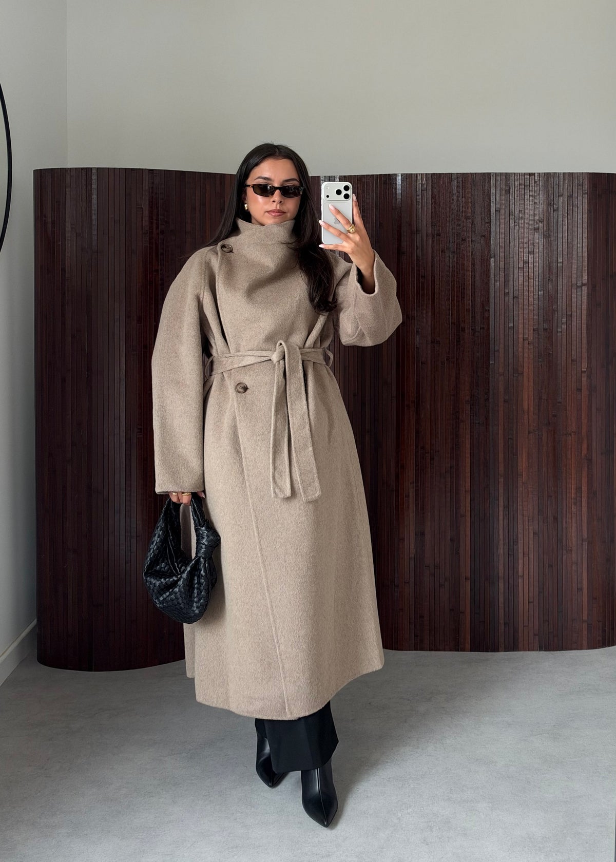 MANTEAU PREMIUM COL MONTANT LAINE TAUPE