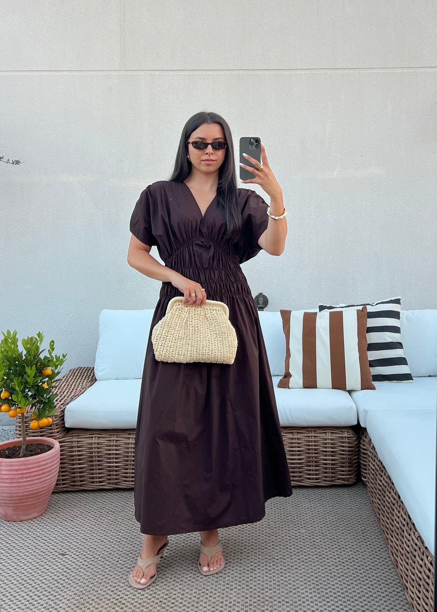 ROBE MANCHE COURTE MARRON