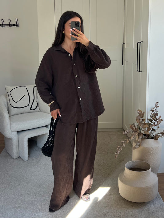ENSEMBLE GAZE COTON MARRON