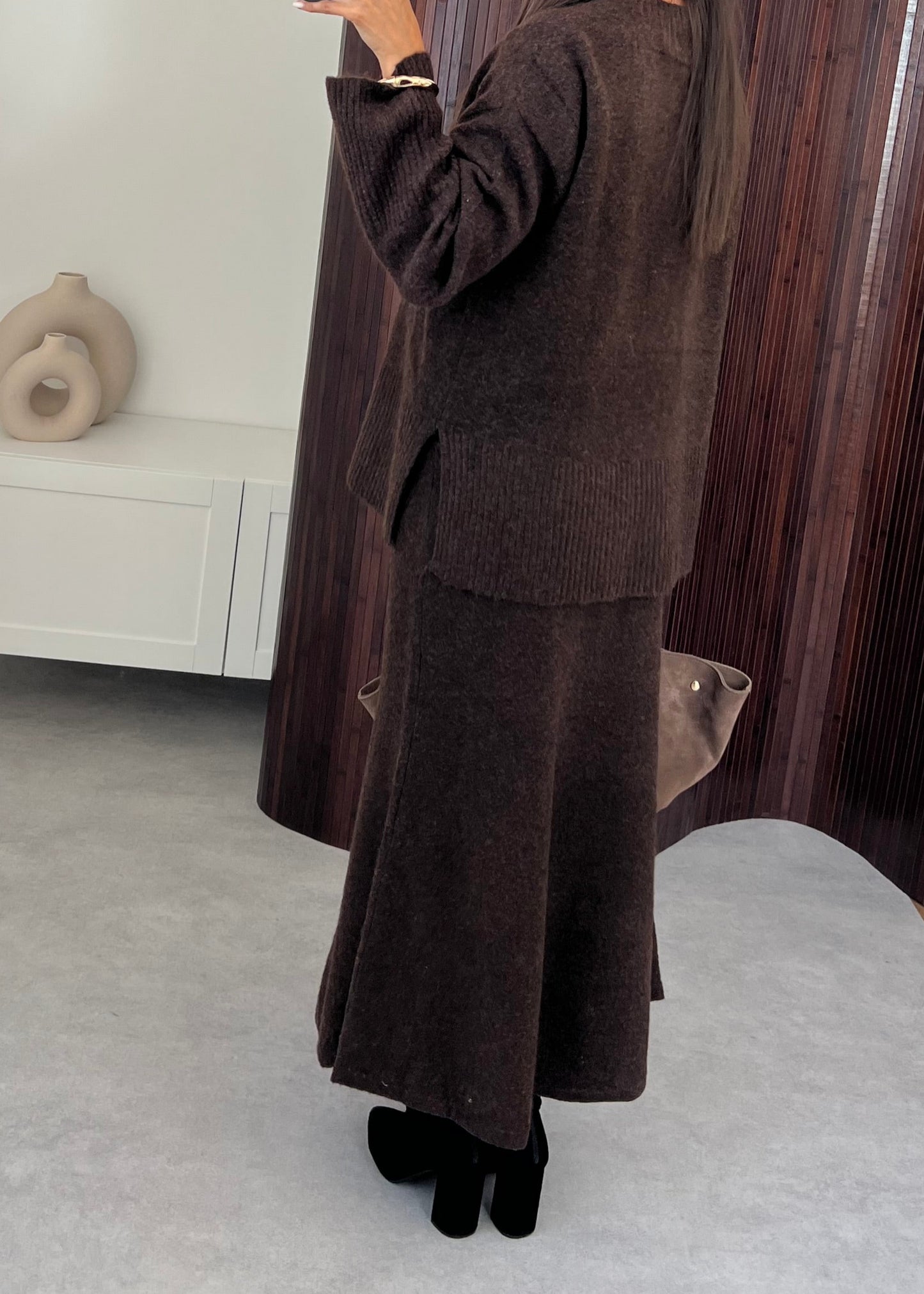 ENSEMBLE JUPE MAILLE MARRON