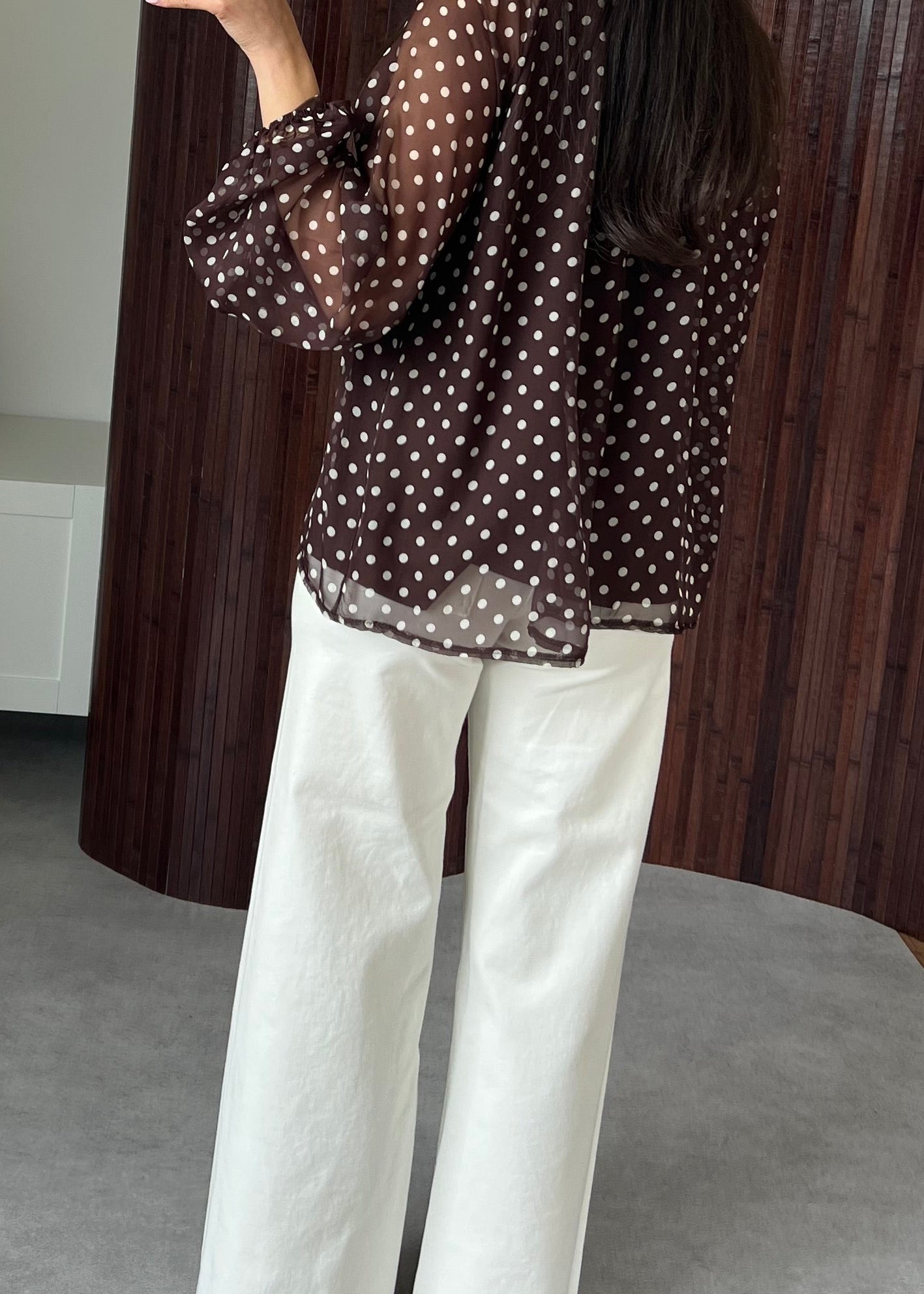 BLOUSE À POIS MARRON