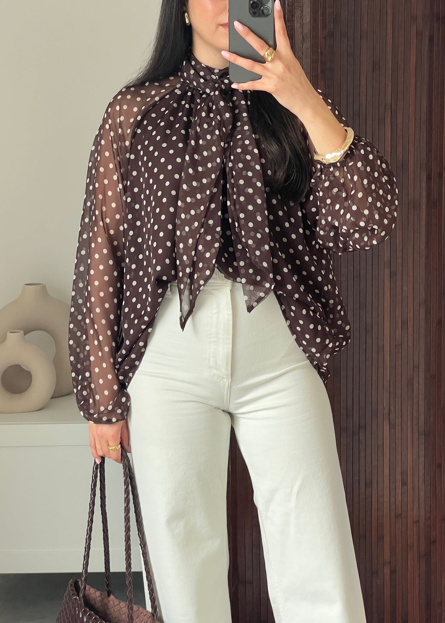BLOUSE À POIS MARRON