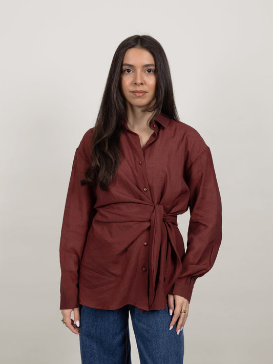 CHEMISE LIN À NOUER ROUILLE