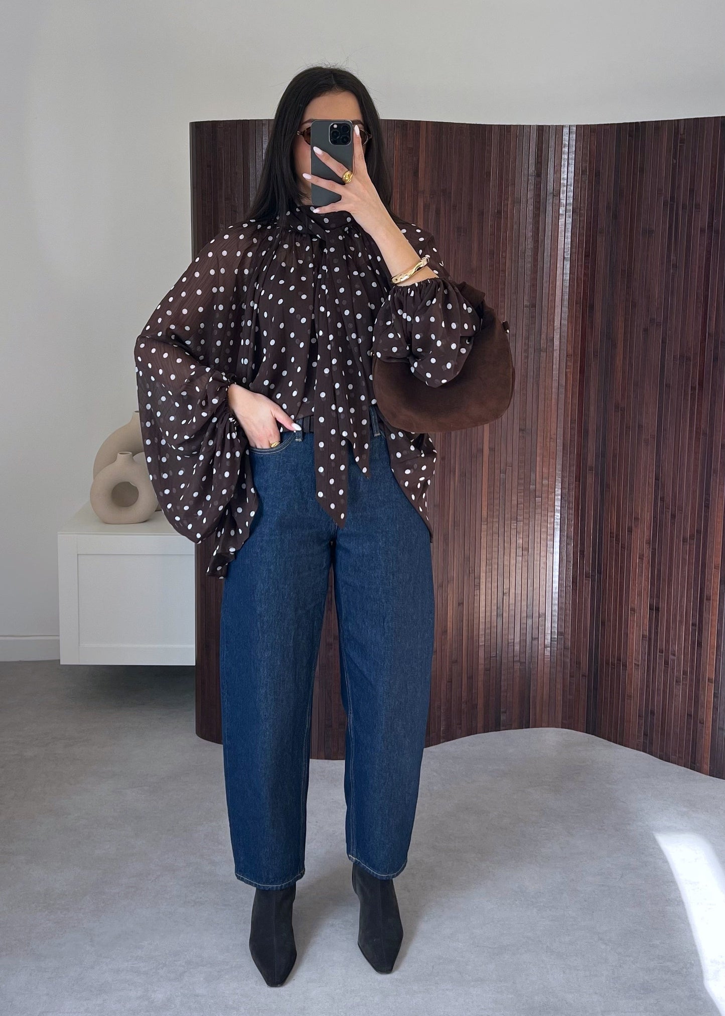 BLOUSE À POIS MARRON