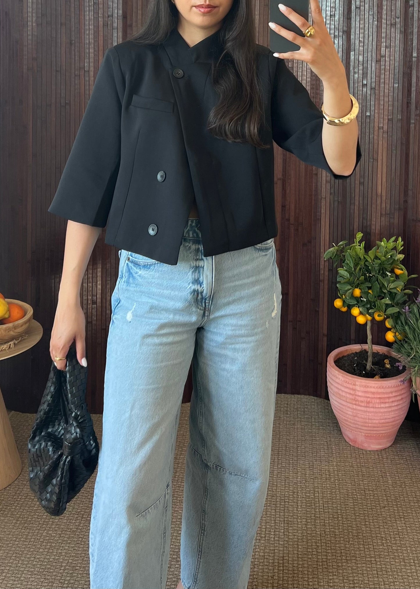 BLAZER COL CROISÉ COURT NOIR
