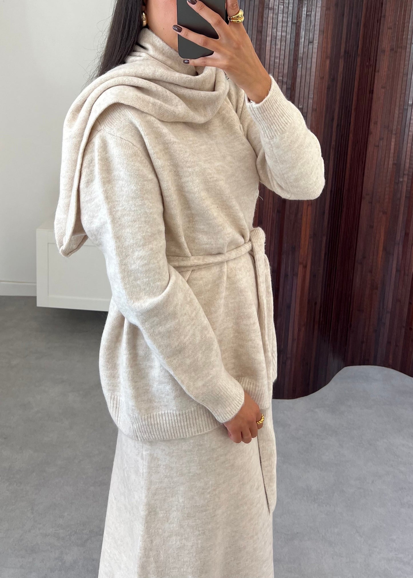 ENSEMBLE JUPE PULL BEIGE