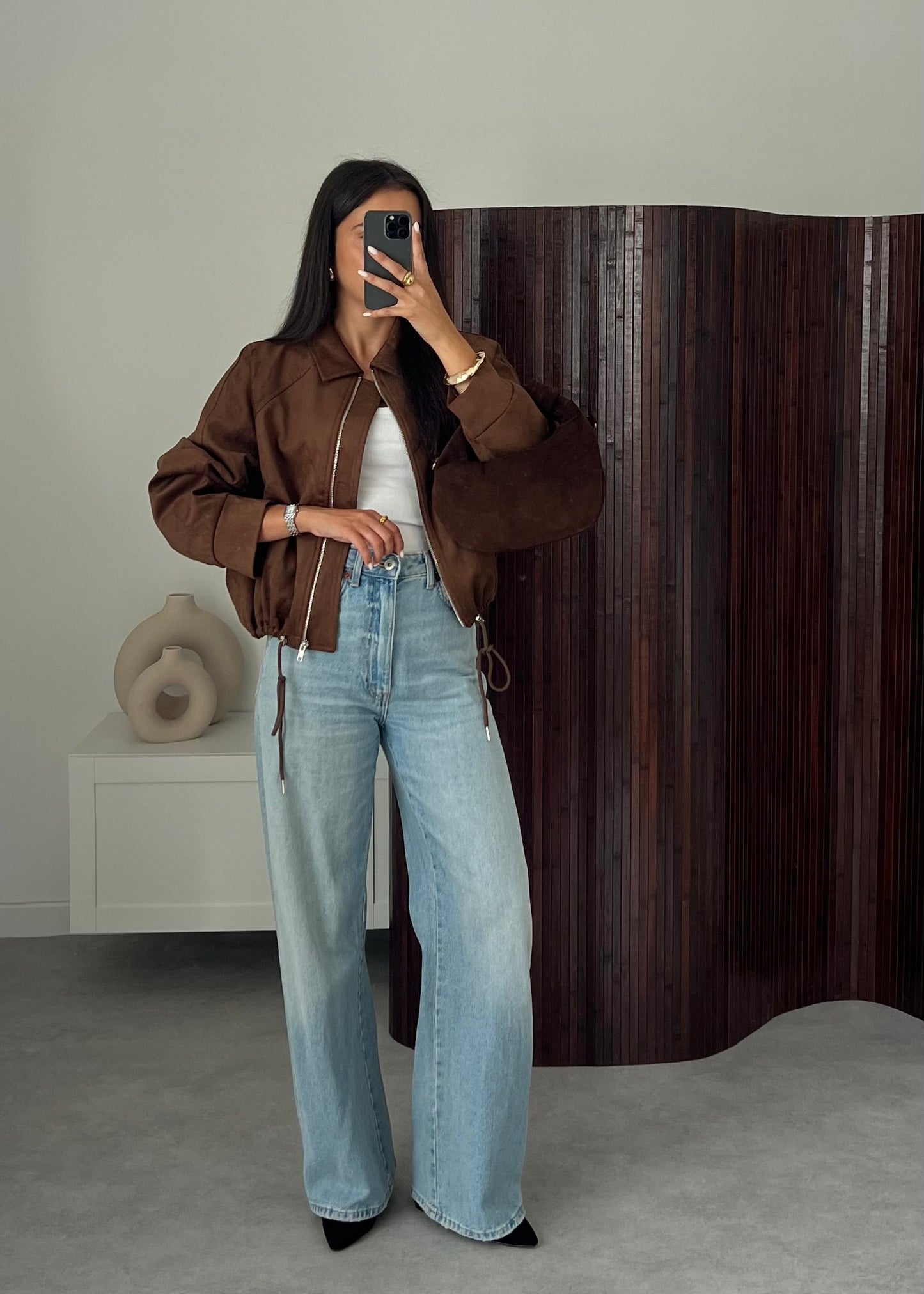 VESTE EFFET DAIM CAFÉ