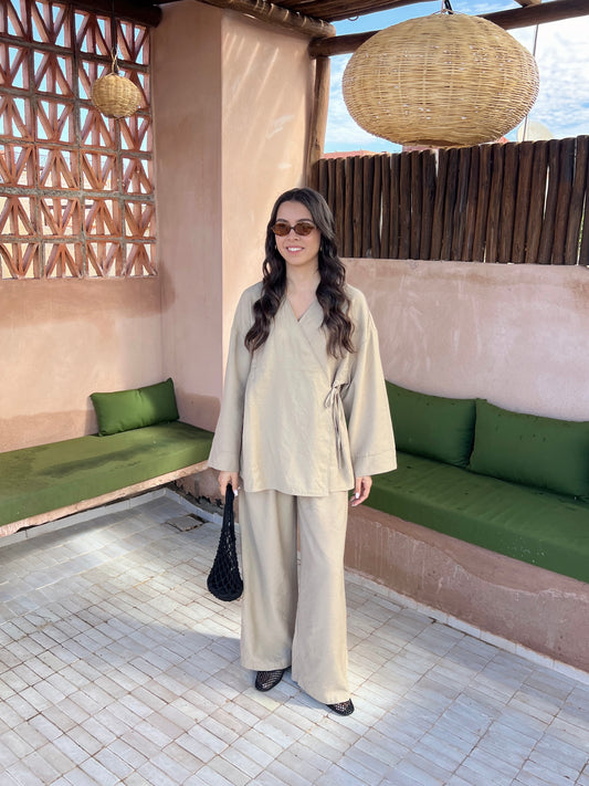 ENSEMBLE À NOUER BEIGE FONCÉ