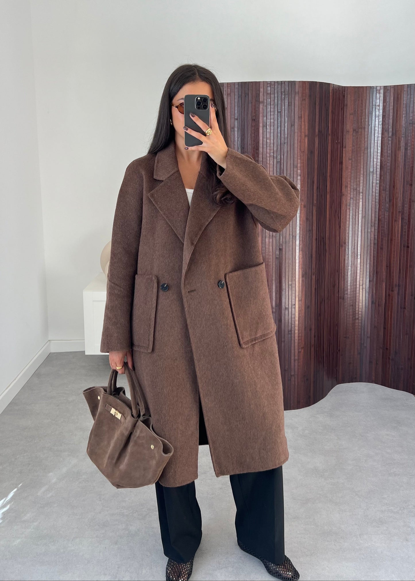 MANTEAU LAINE MARRON