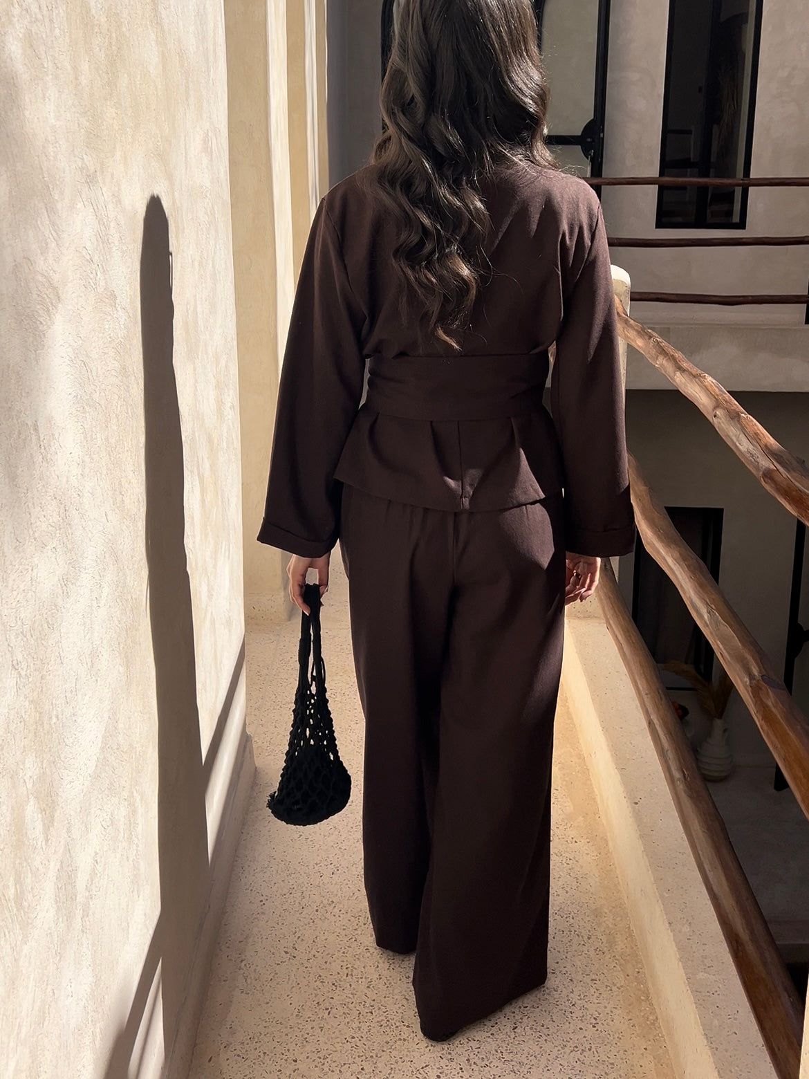 ENSEMBLE LIN À NOUER MARRON