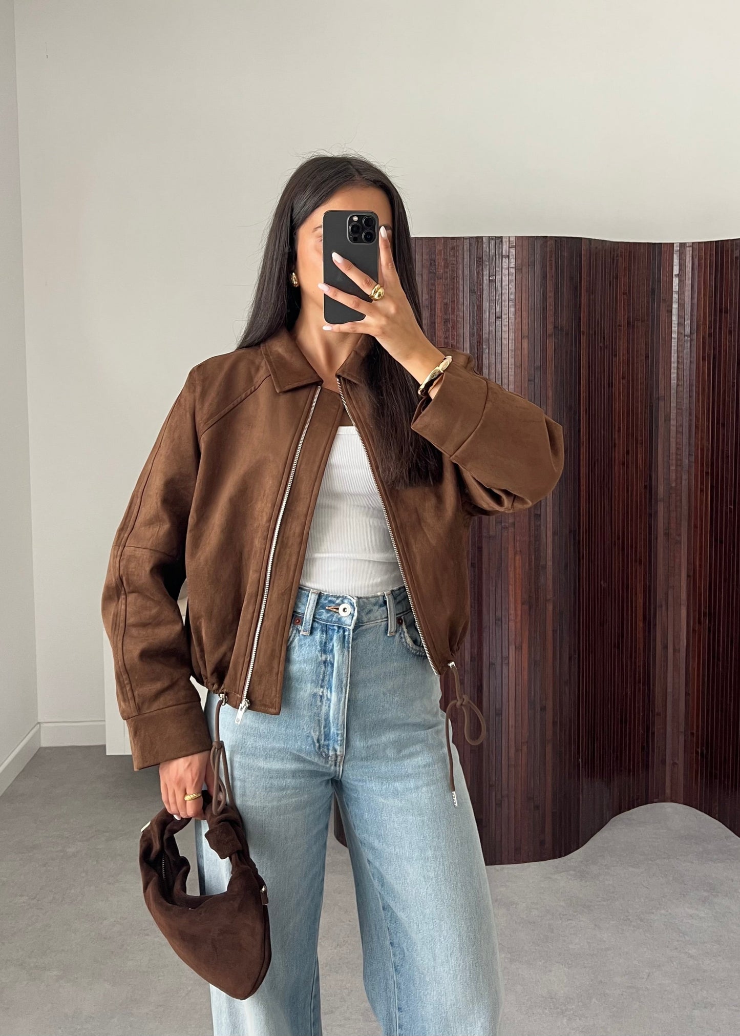 VESTE EFFET DAIM CAFÉ