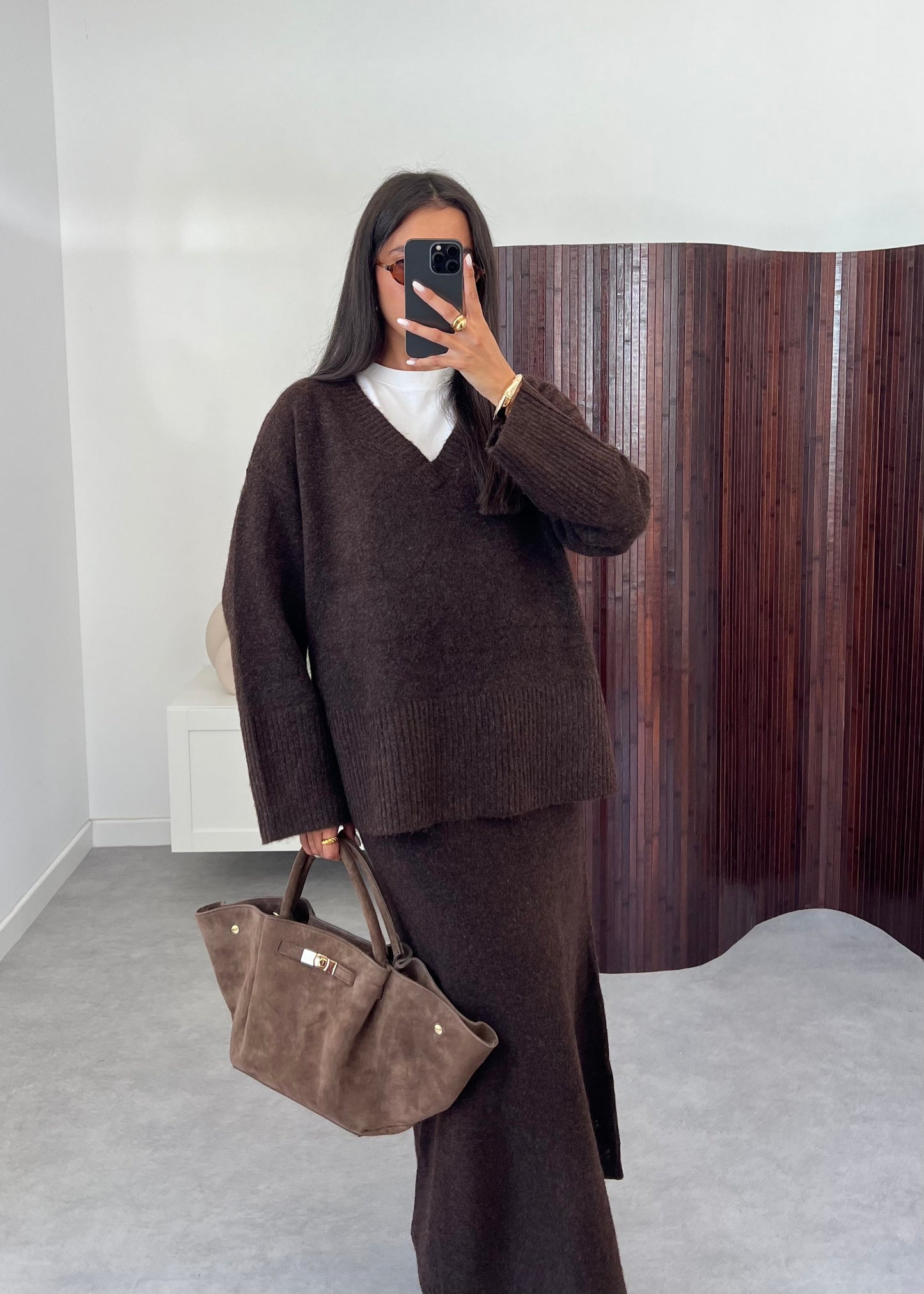 ENSEMBLE JUPE MAILLE MARRON