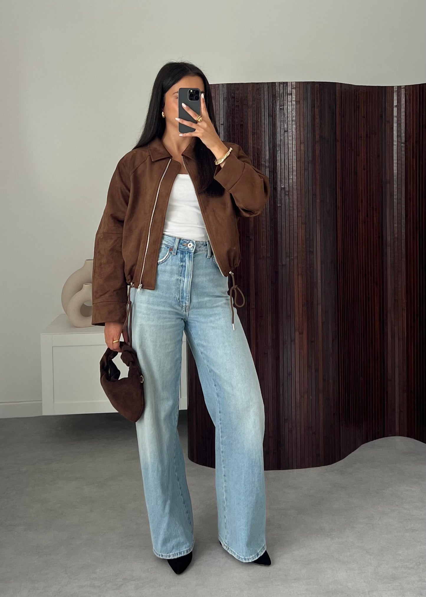 VESTE EFFET DAIM CAFÉ