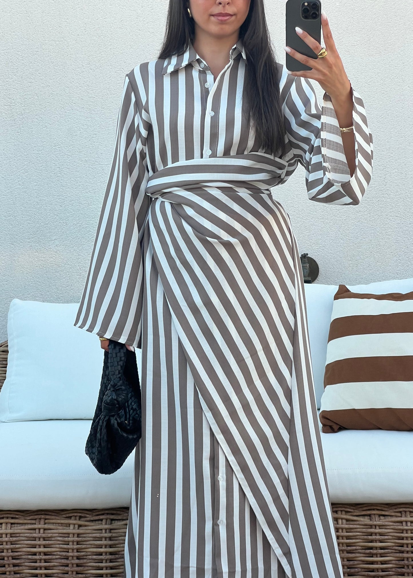 ROBE RAYURE TAUPE