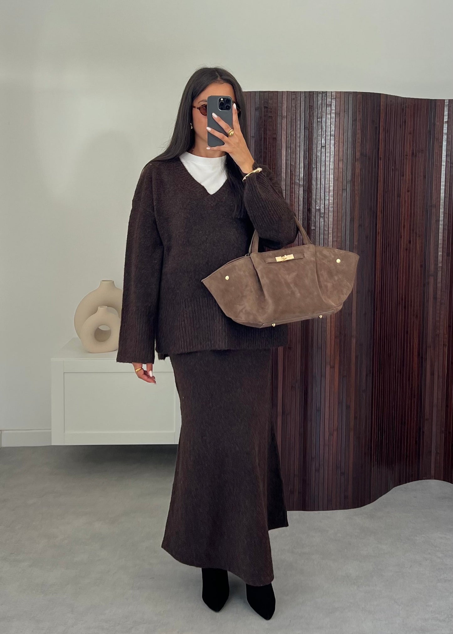 ENSEMBLE JUPE MAILLE MARRON