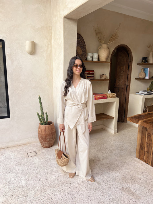 ENSEMBLE LIN À NOUER BEIGE