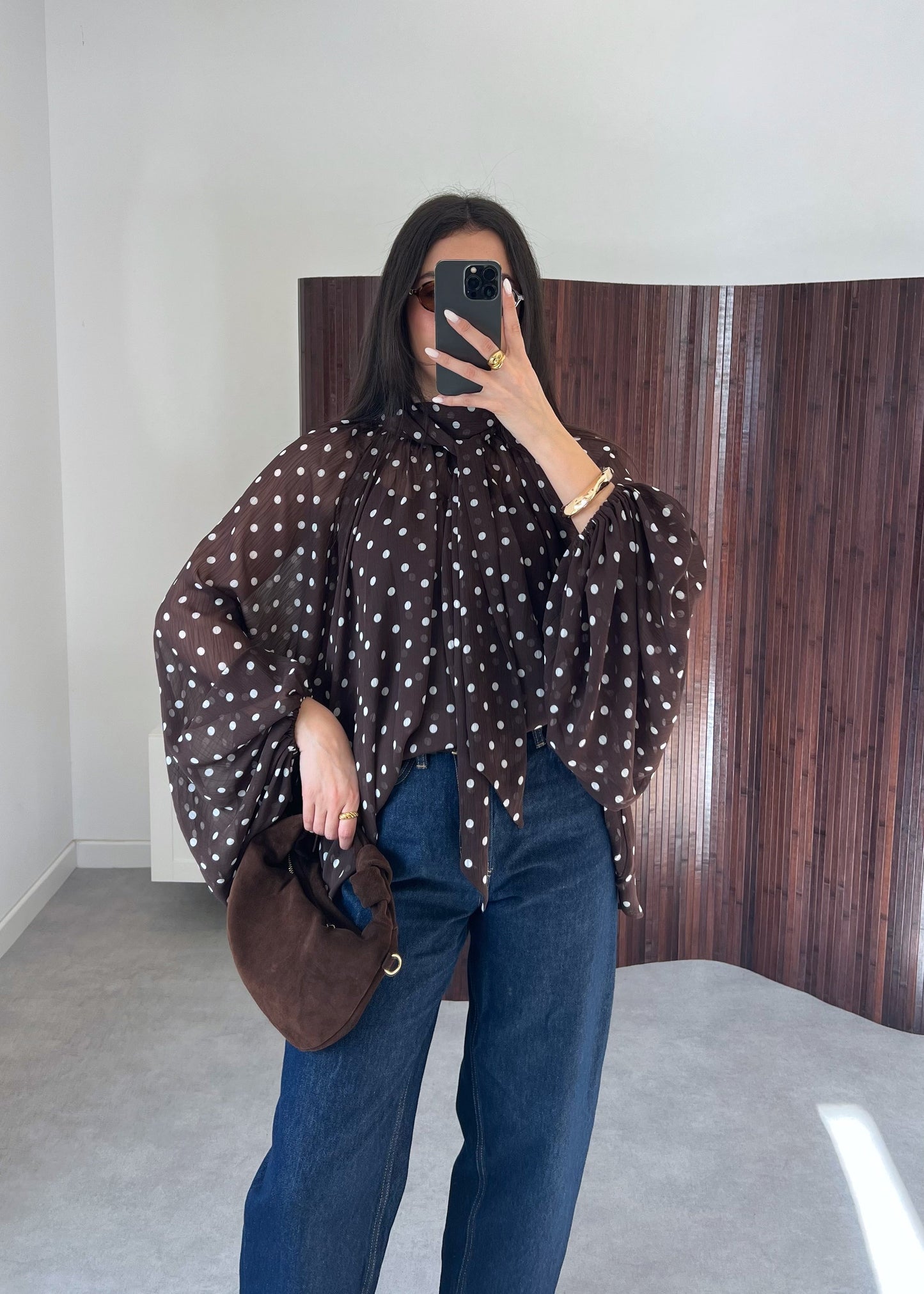 BLOUSE À POIS MARRON